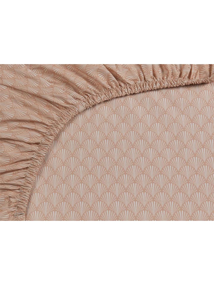 PiP Studio Perkalowe prześcieradło "Scala" w kolorze jasnobrązowym na gumce rozmiar: 140x200 cm