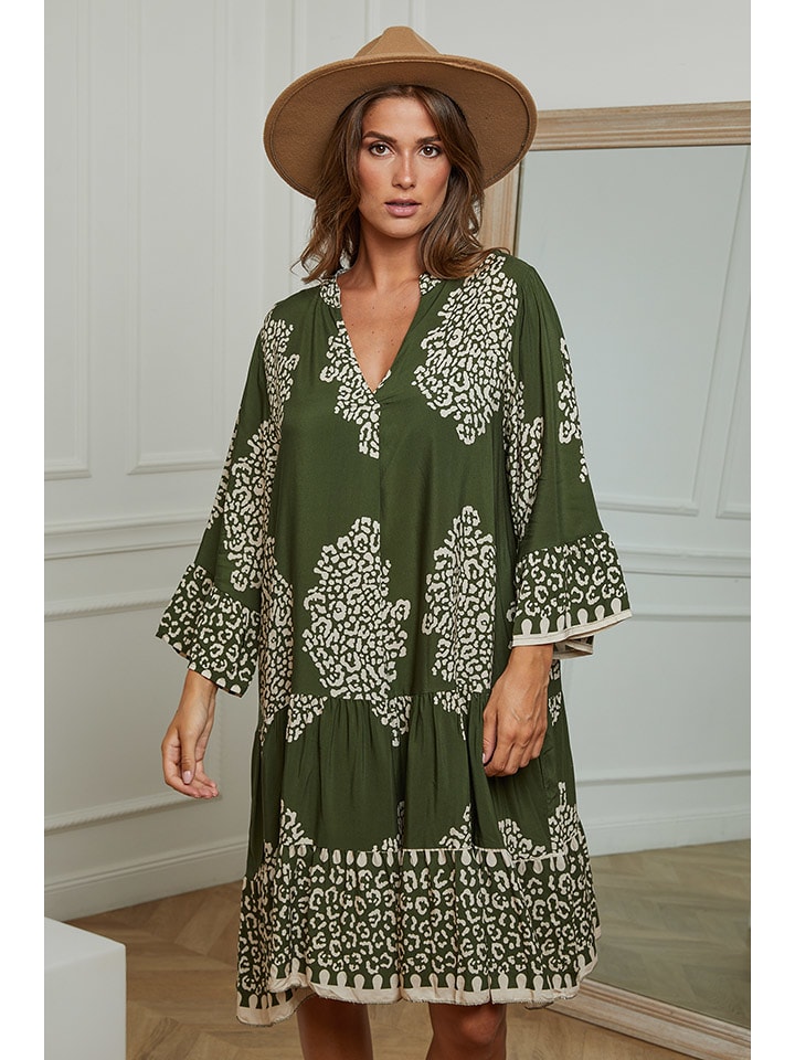 Joséfine Sukienka "Pitchy" w kolorze oliwkowo-białym rozmiar: S