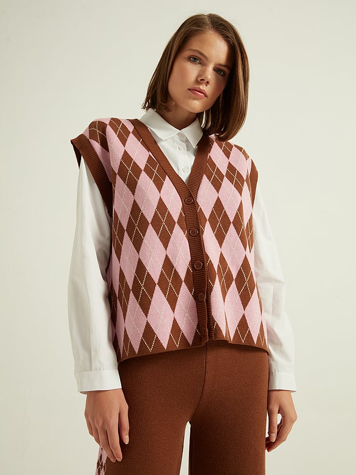 Kamizelka w kolorze brązowo-jasnoróżowym
