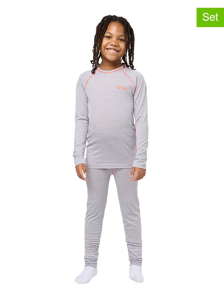 Jack Wolfskin 2-częściowy zestaw funkcyjny "Merino" w kolorze szarym rozmiar: 164