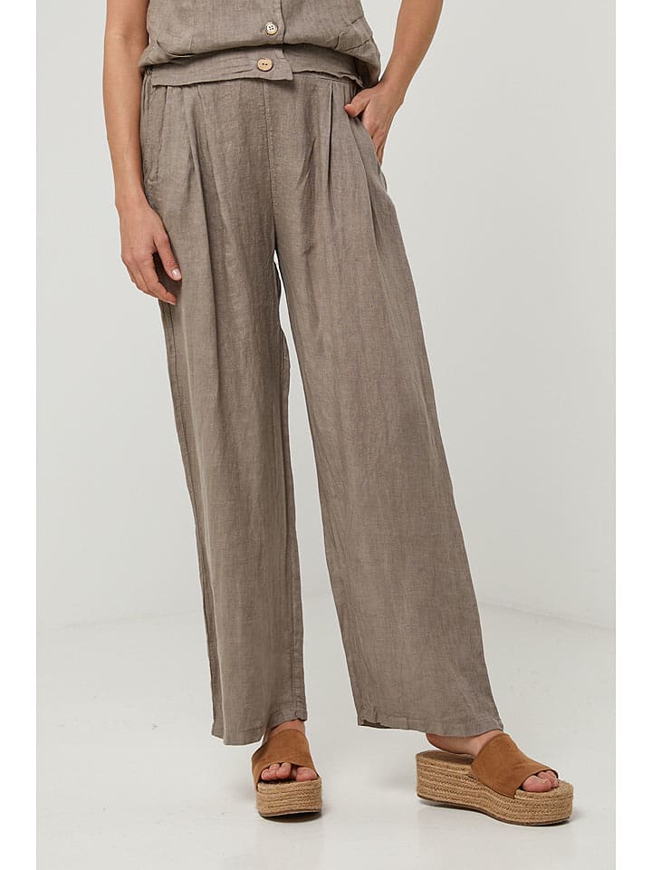 Lin Passion Lniane spodnie w kolorze jasnobrązowym rozmiar: 40/42