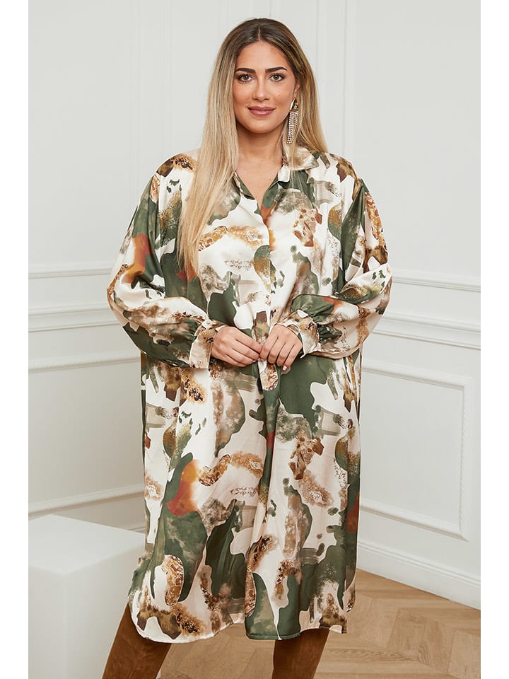 Plus Size Company Sukienka "Insta" w kolorze oliwkowo-kremowym rozmiar: 46