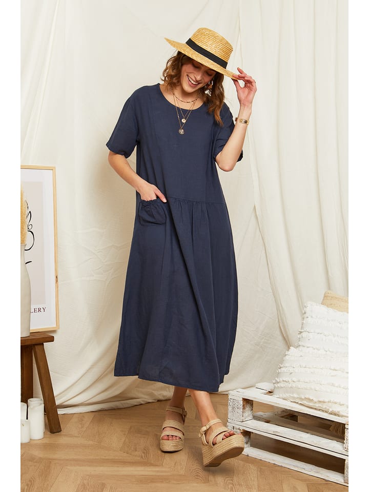 Rodier Lin Lniana sukienka w kolorze granatowym rozmiar: XL/XXL