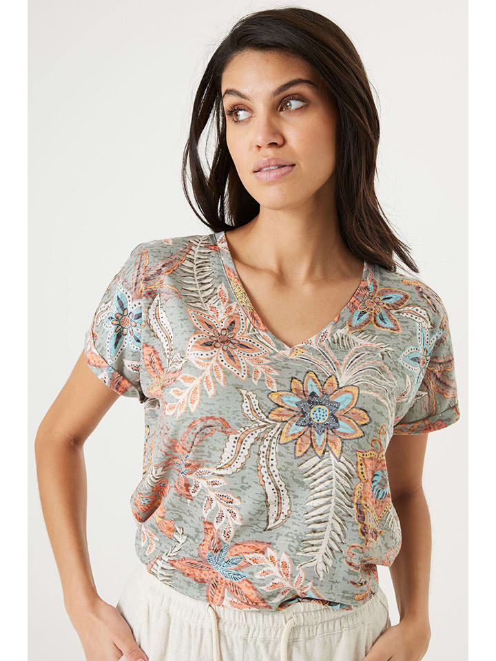 Garcia Koszulka w kolorze zielonym ze wzorem rozmiar: M