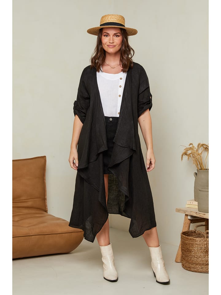 Curvy Lady Lniana narzutka w kolorze czarnym rozmiar: 48/50