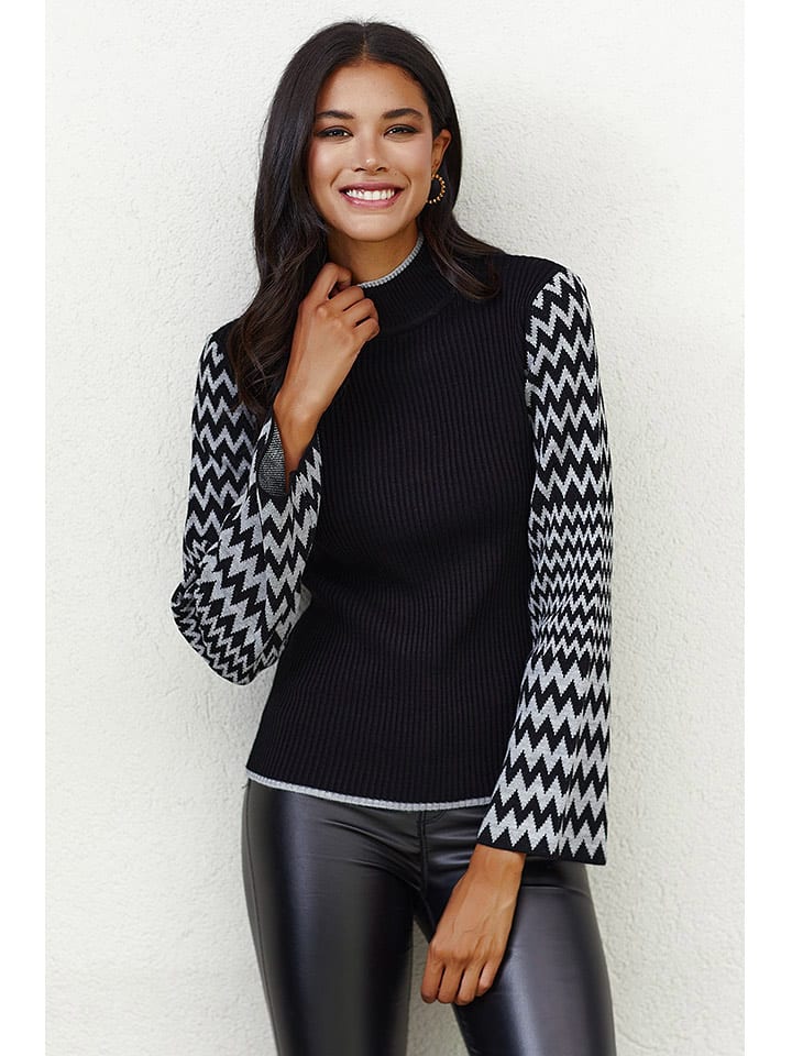 Golf w kolorze czarno-szarym ze wzorem