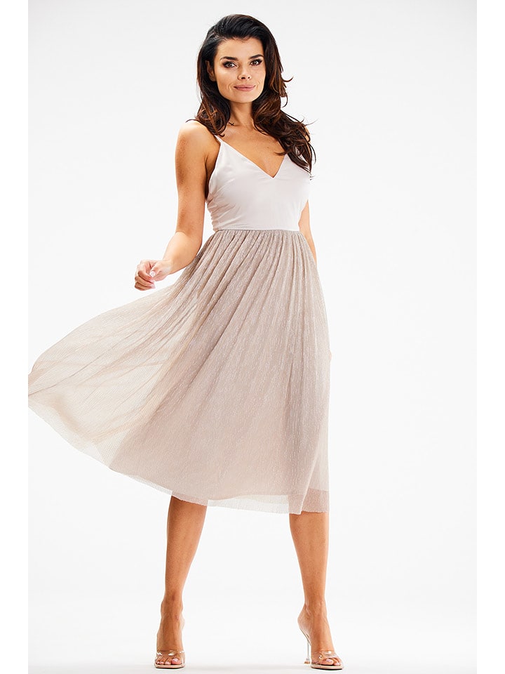 Awama Sukienka w kolorze beżowo-białym rozmiar: L