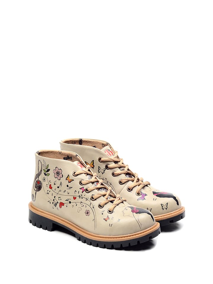 Botki w kolorze beżowym ze wzorem