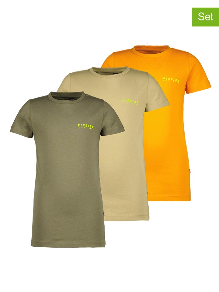 Vingino Koszulki (3 szt.) "Basic" w kolorze oliwkowo-pomarańczowym rozmiar: 164