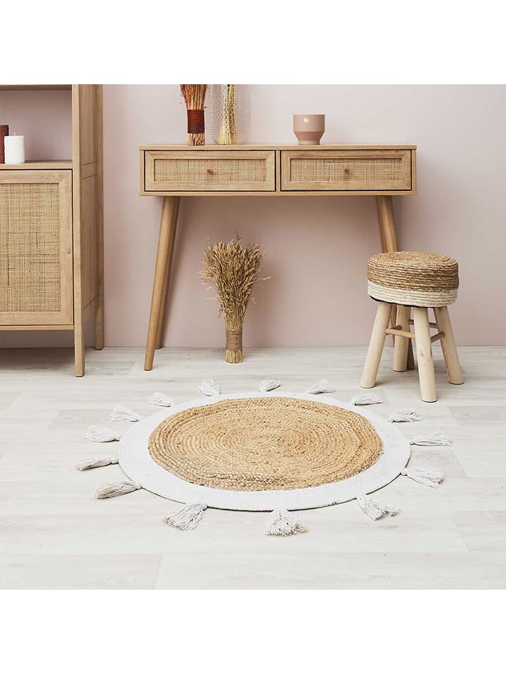 Ethnical Life Dywan w kolorze beżowym z juty - Ø 80 cm rozmiar: onesize