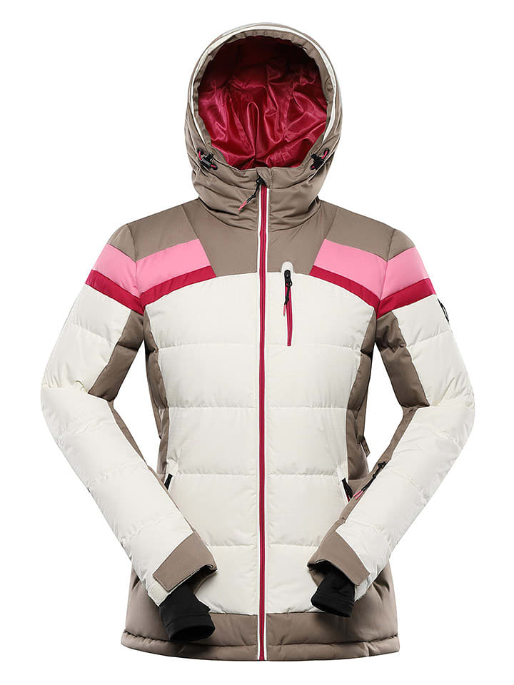 Alpine Pro Kurtka narciarska "Ferera" w kolorze kremowym ze wzorem rozmiar: M/L