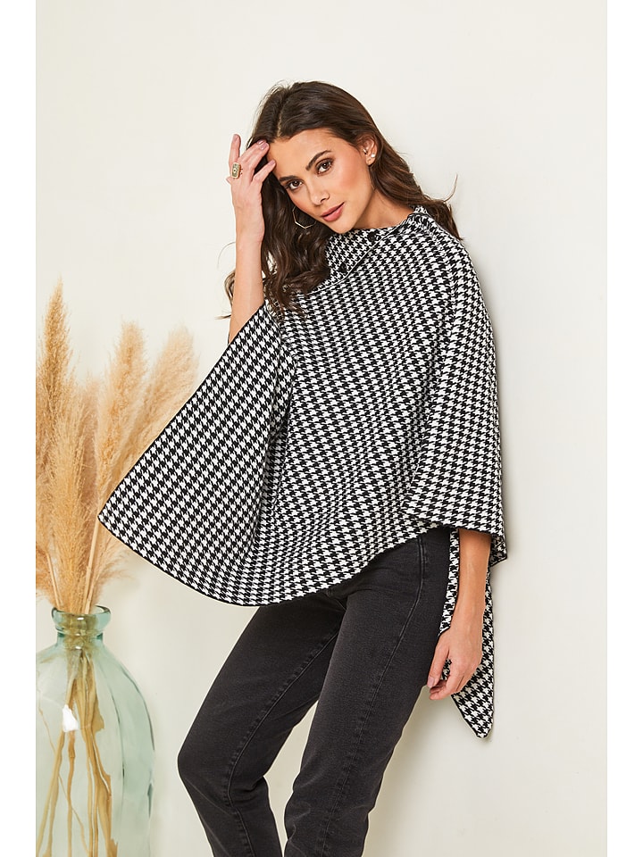 Ponczo w kolorze biało-czarnym