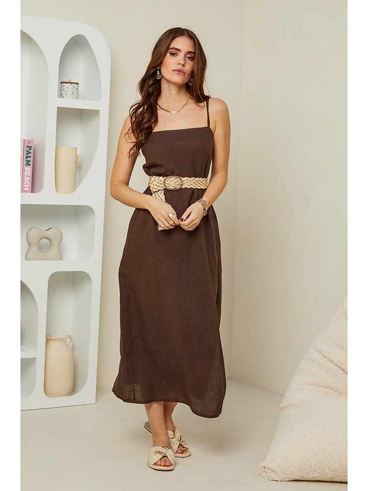 Rodier Lin Lniana sukienka w kolorze brązowym rozmiar: M/L