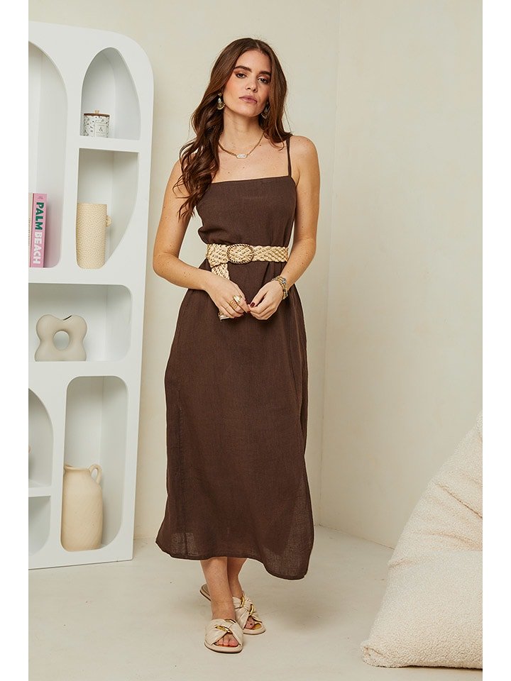 Rodier Lin Lniana sukienka w kolorze brązowym rozmiar: M/L