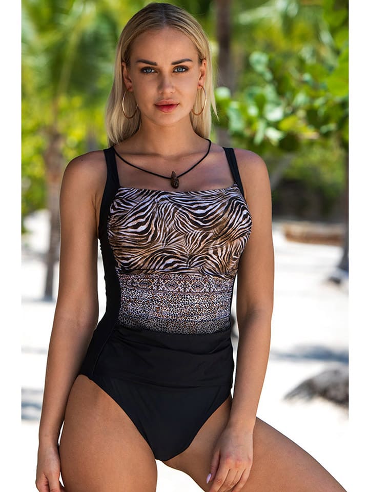 Strój kąpielowy w kolorze czarnym ze wzorem