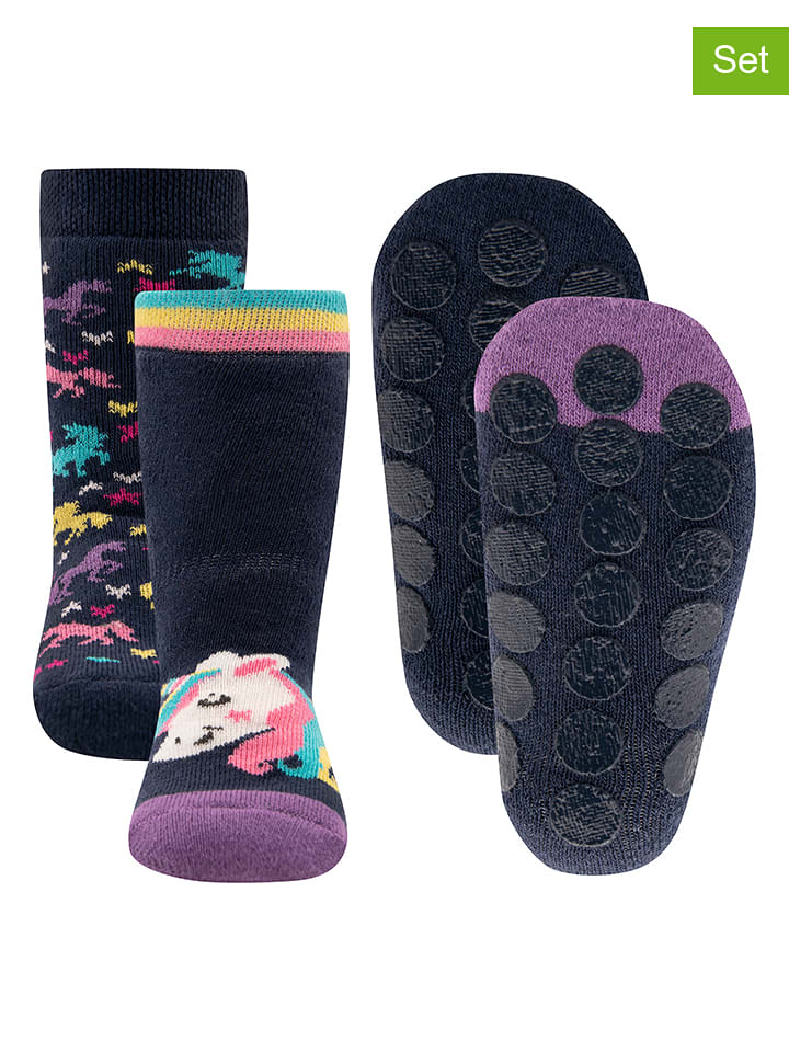 ewers Skarpety antypoślizgowe (2 pary) "Unicorn" w kolorze granatowym ze wzorem rozmiar: 35-38