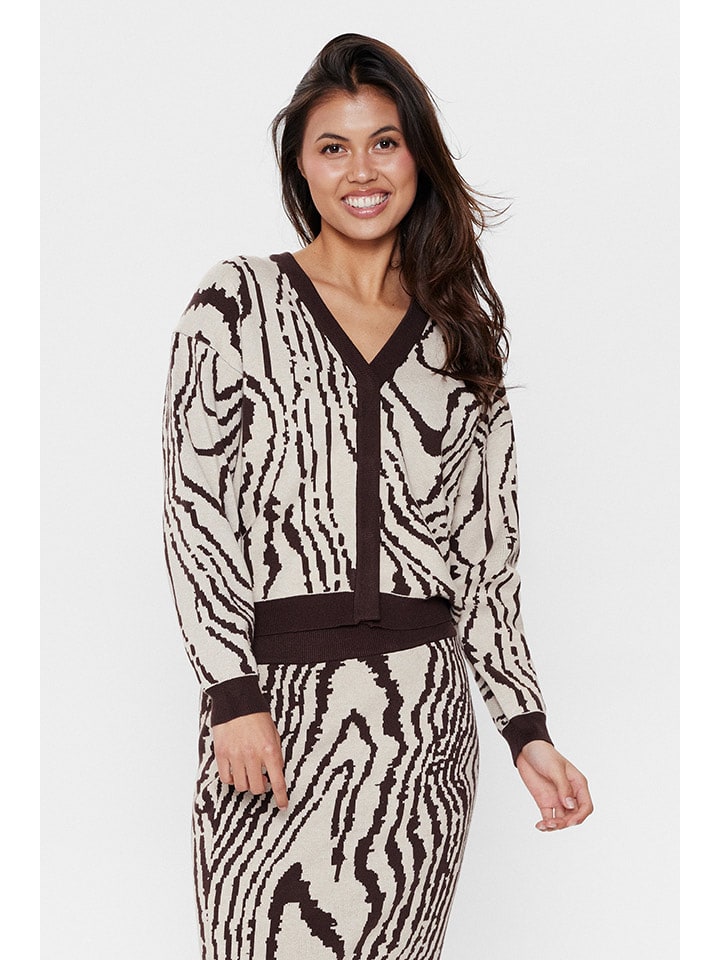 NÜMPH Kardigan "Woody" w kolorze beżowo-brązowym rozmiar: XL