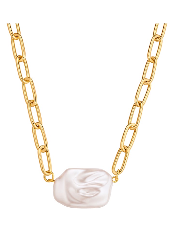 Yokoamii Pozłacany naszyjnik z perłą syntetyczną - dł. 45 cm rozmiar: onesize