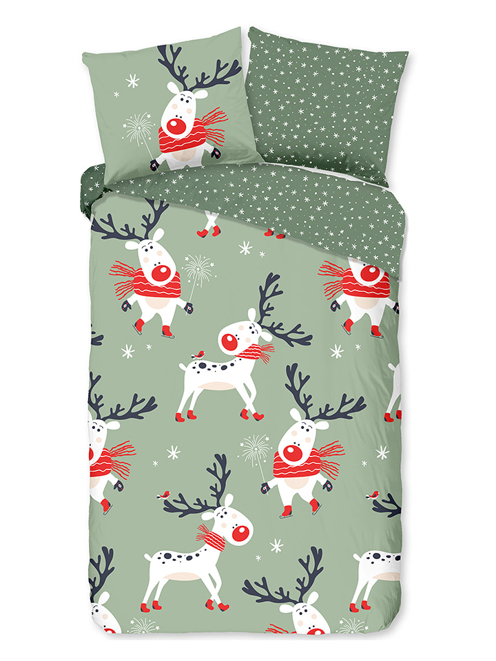 Good Morning Komplet pościeli flanelowej "Dinde" w kolorze zielonym rozmiar: 140x200 cm