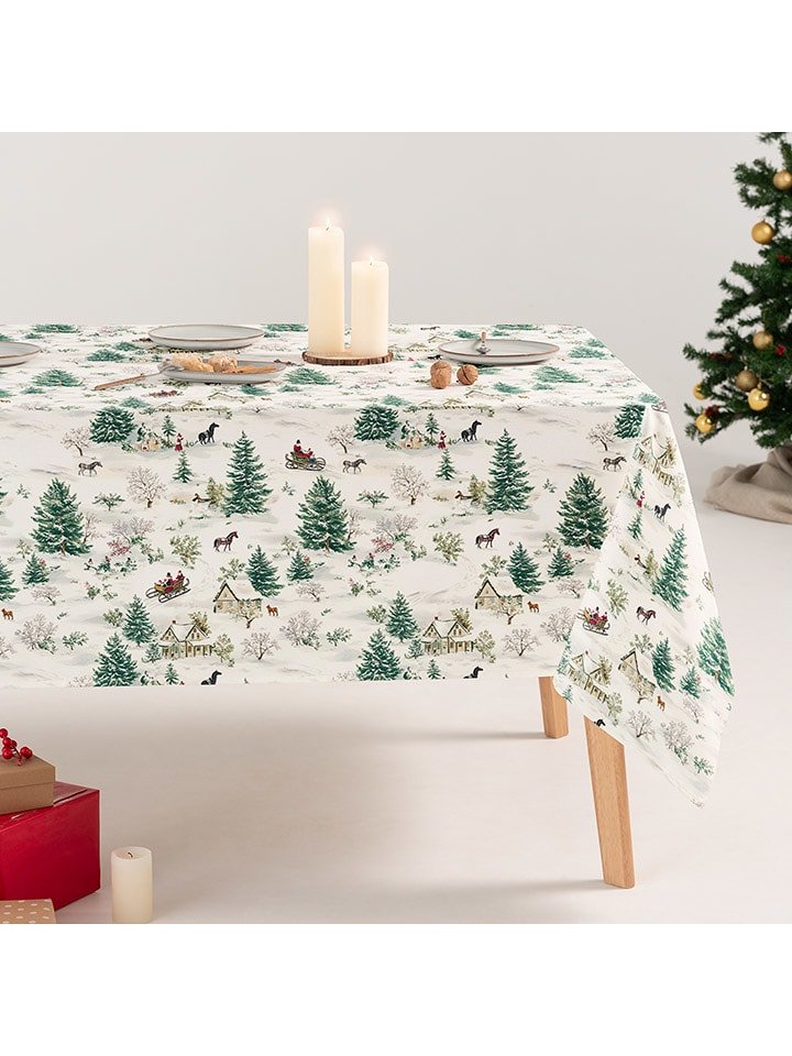 GAMUSI Obrus "Yulvin" w kolorze biało-zielono-jasnobrązowym rozmiar: 160x100 cm