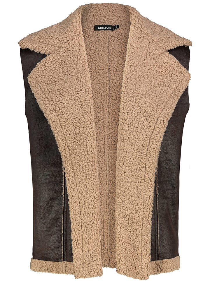 Sublevel Kamizelka w kolorze beżowo-brązowym ze skóry syntetycznej rozmiar: L/XL