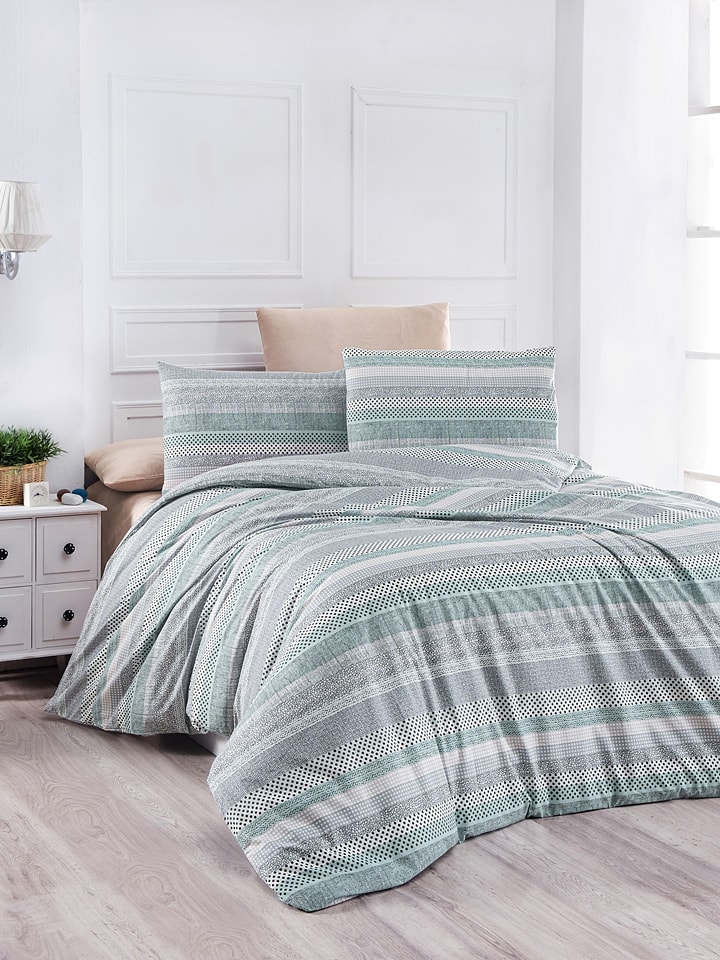 Colorful Cotton Komplet pościeli renforcé "Lines" w kolorze turkusowym rozmiar: 140x200 cm