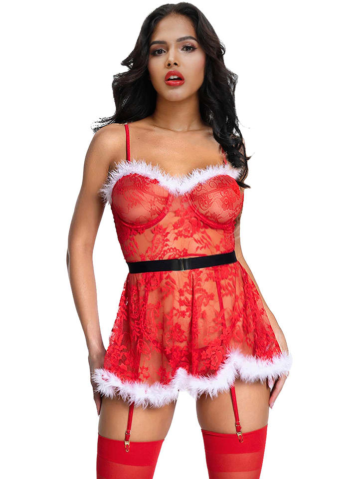 INTIMAX 4-częściowy kostium w kolorze czerwono-białym rozmiar: S/M