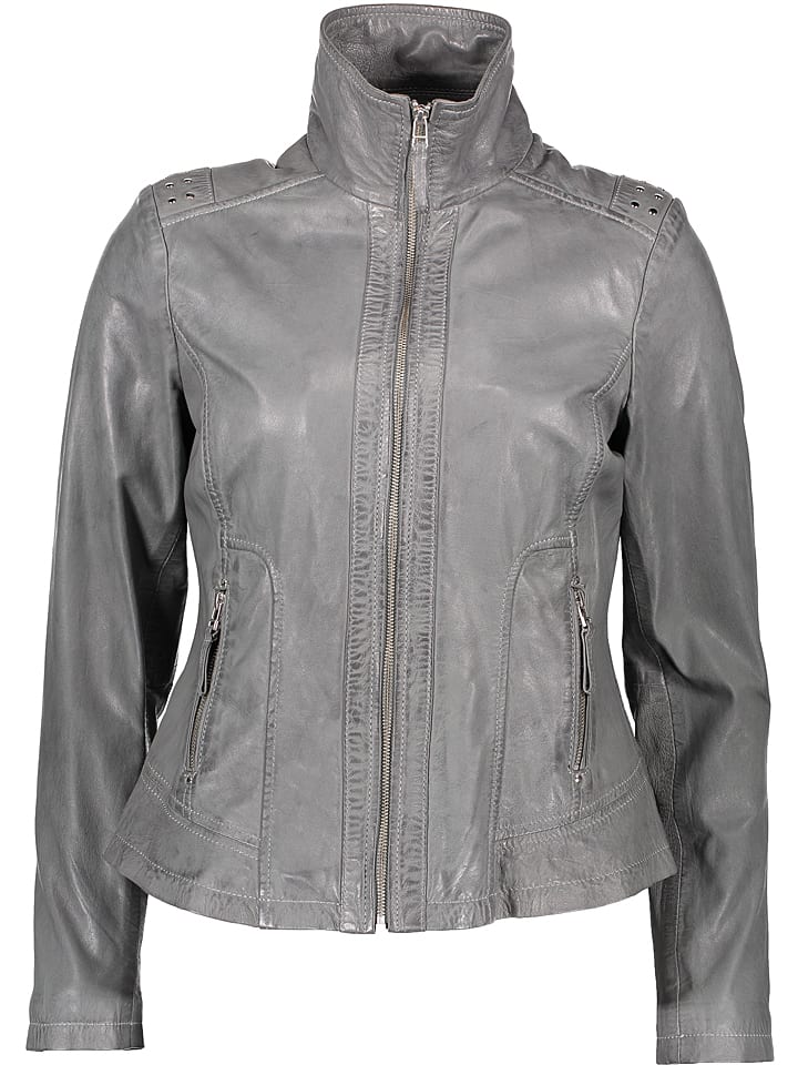 7eleven Skórzana kurtka "Evi" w kolorze szarym rozmiar: 42