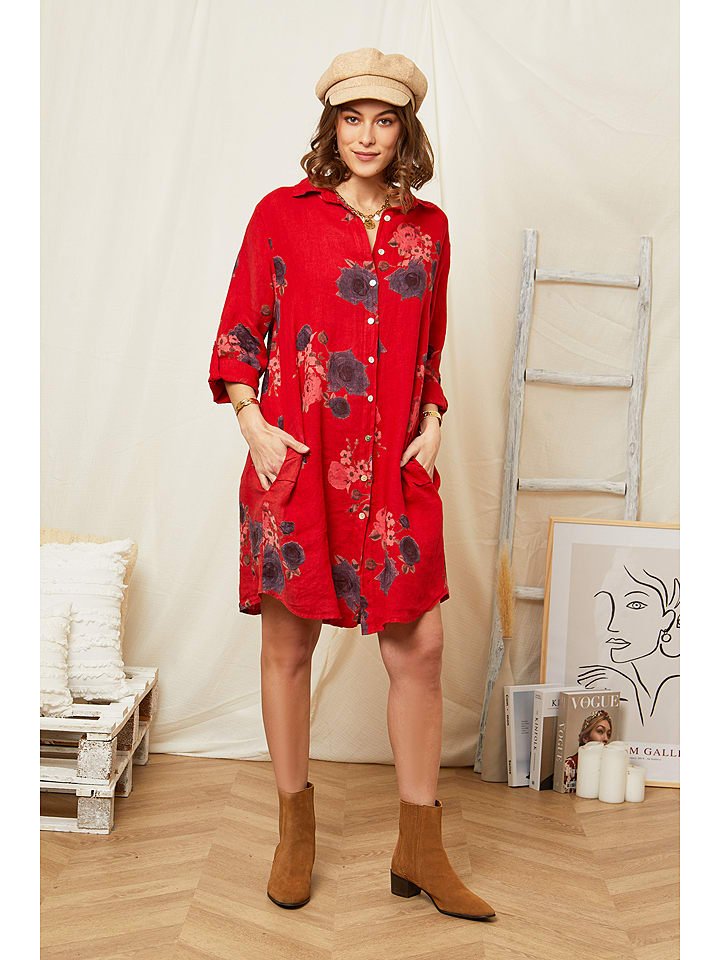 Rodier Lin Lniana sukienka w kolorze czerwonym rozmiar: S/M