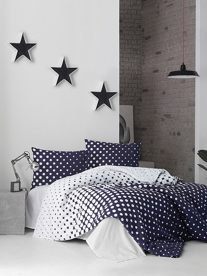 Colourful Cotton Komplet pościeli renforcé "Puanline" w kolorze granatowo-białym rozmiar: 200x200 cm