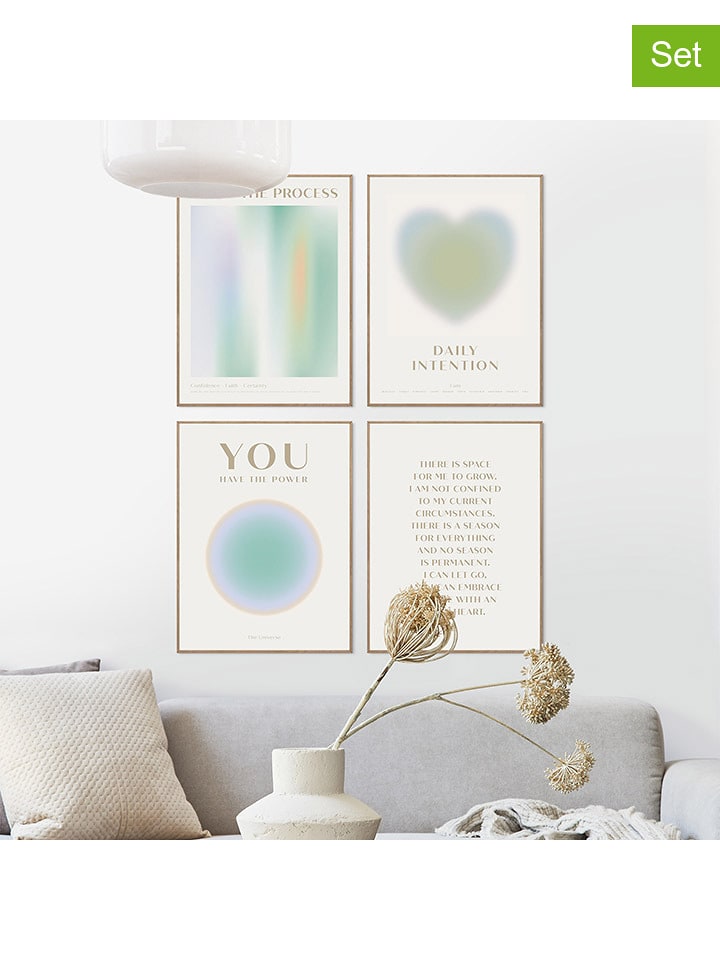 Orangewallz Druki artystyczne (4 szt.) "Aura Cool" w ramce rozmiar: 30x40 cm