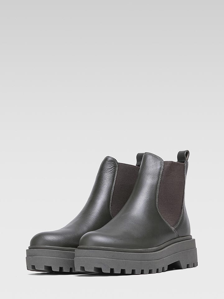 Skórzane sztyblety w kolorze szaro-zielonym