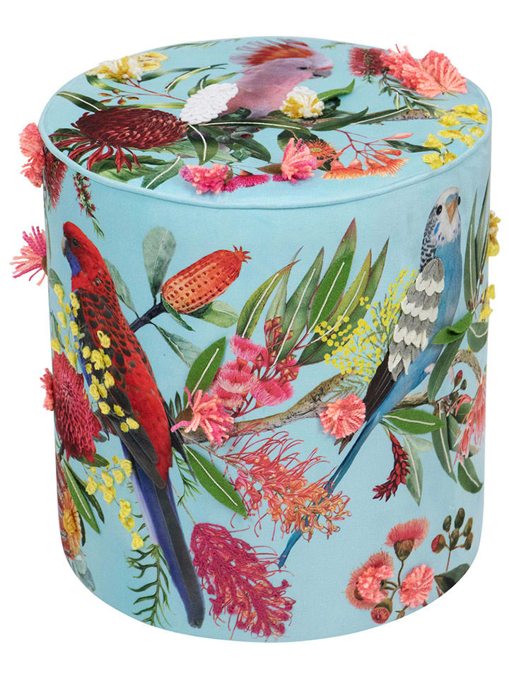 Mars & More Puf "Fleury birds" w kolorze błękitnym ze wzorem - wys. 45 x Ø 40 cm rozmiar: onesize