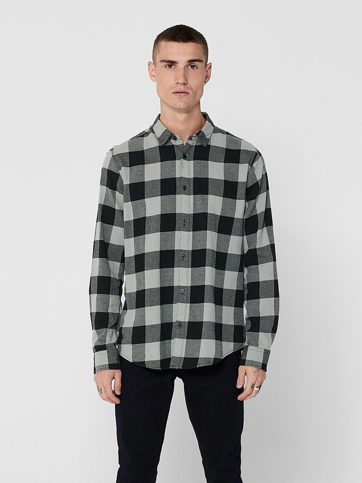 ONLY & SONS Koszula "Gudmund" - Slim fit - w kolorze czarno-szarym rozmiar: M