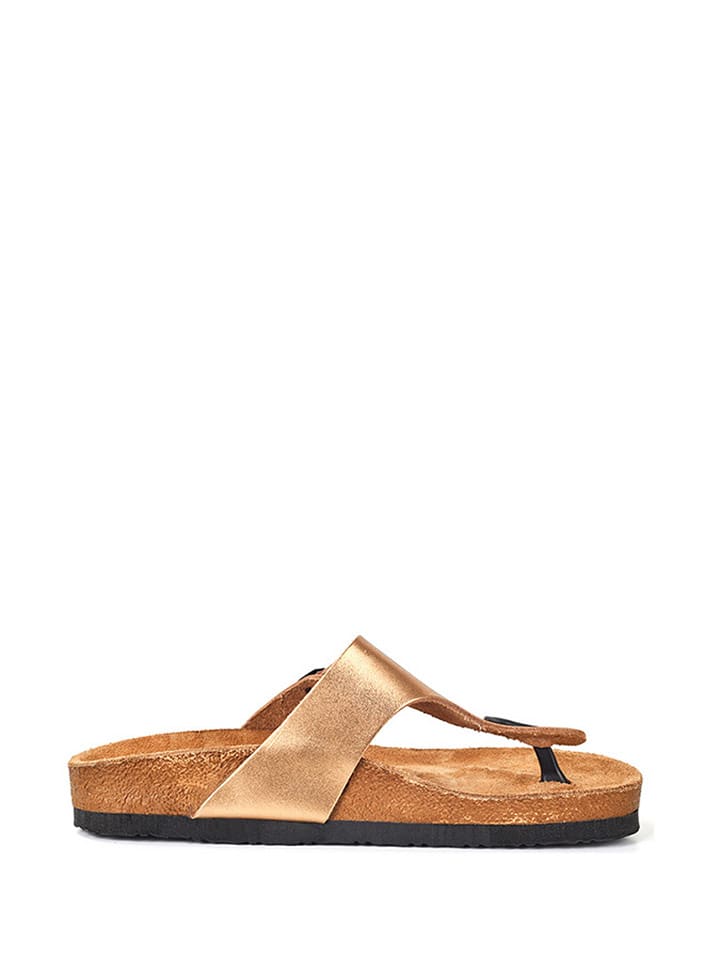 Skórzane japonki w kolorze złotym
