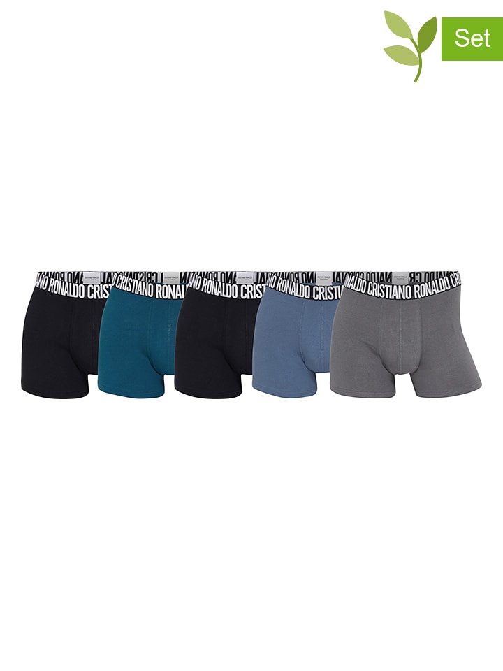 CR7 Bokserki (5 par) w kolorze czarnym, szarym i niebieskim rozmiar: S