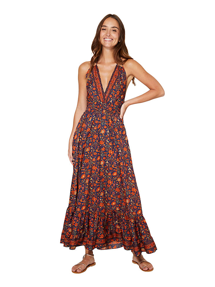 Sukienka w kolorze granatowo-pomarańczowym