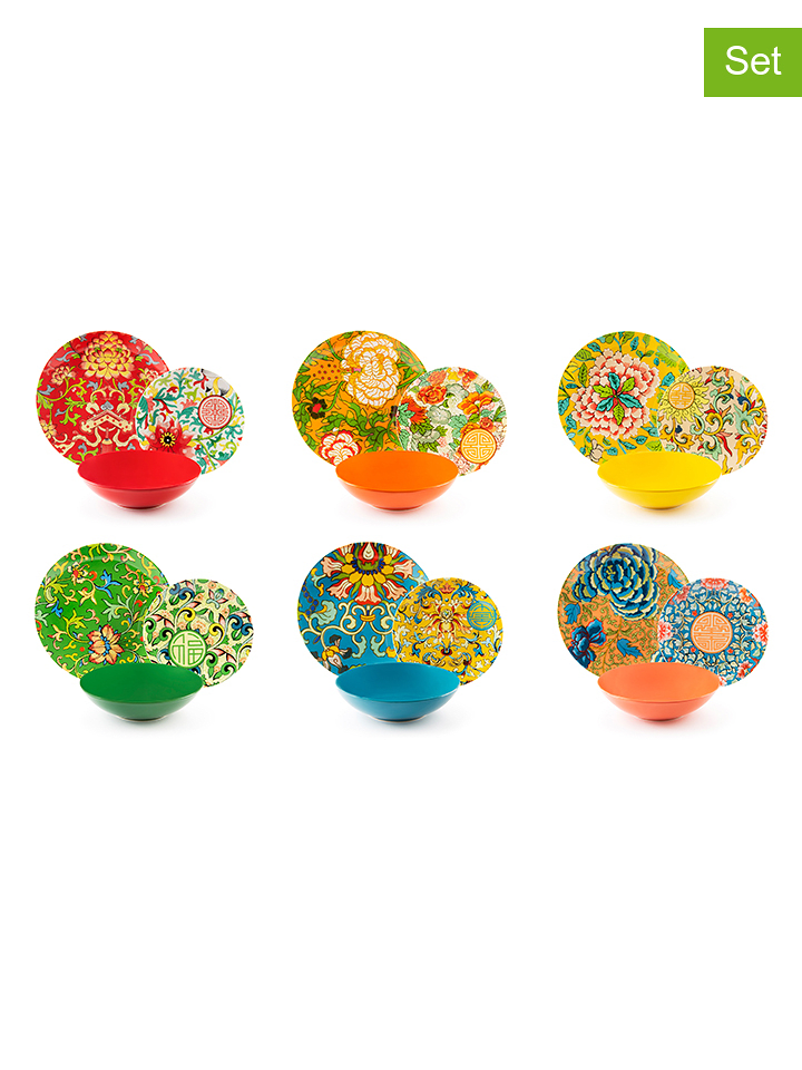 Trendy Kitchen by EXCÉLSA 18-częściowy zestaw talerzy "La Via Della Seta" ze wzorem rozmiar: onesize