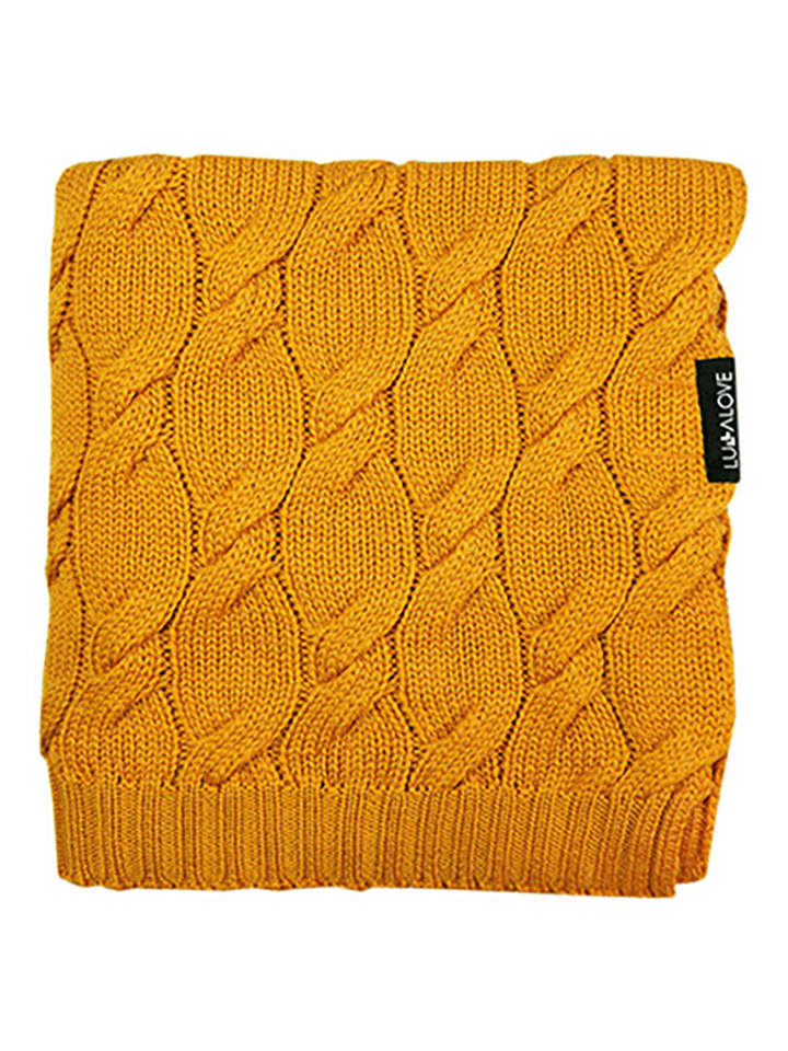 Lullalove Wełniany kocyk w kolorze musztardowym rozmiar: 80x100 cm