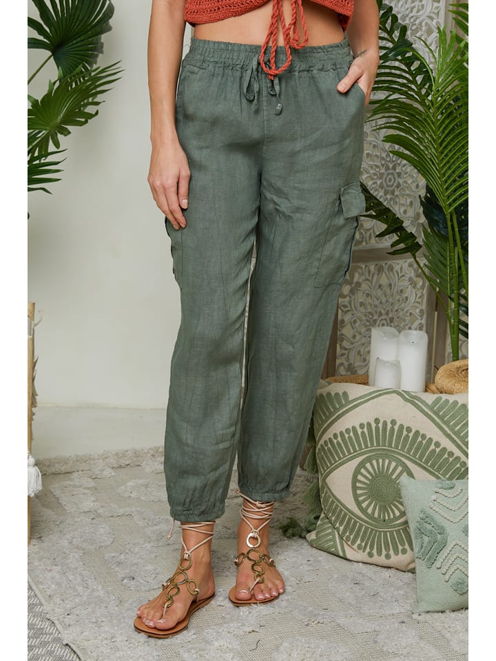 Lin Passion Lniane spodnie w kolorze khaki rozmiar: 36/38