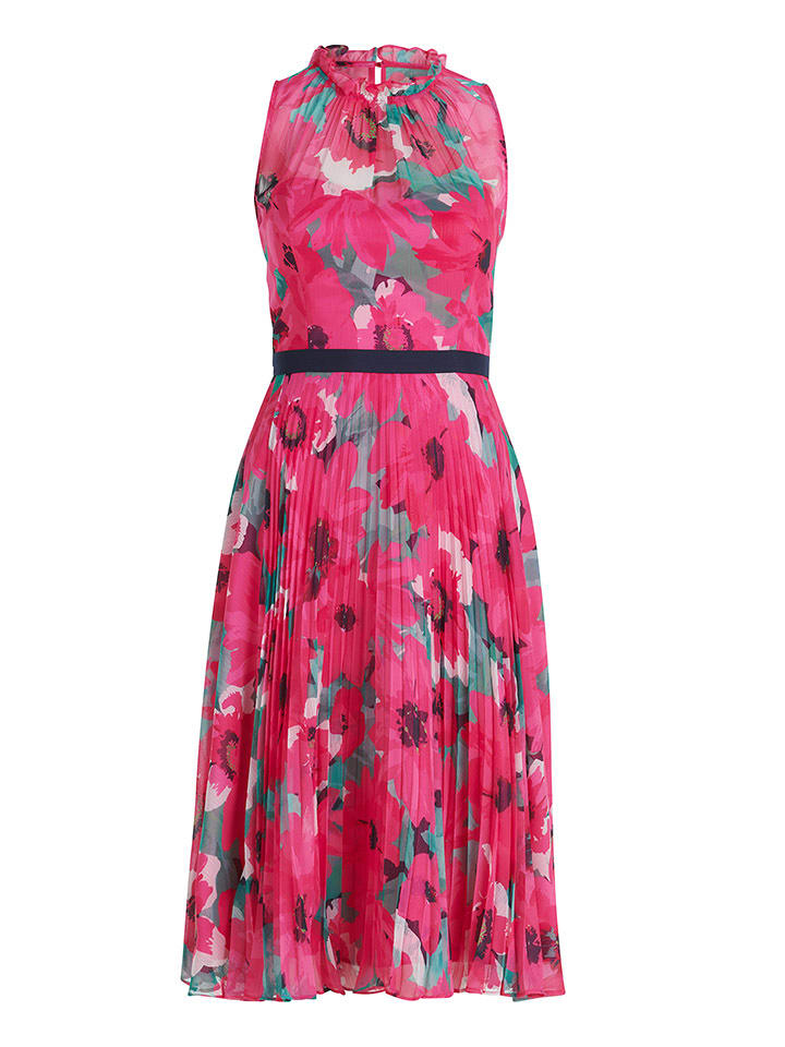 Sukienka w kolorze różowo-zielonym ze wzorem