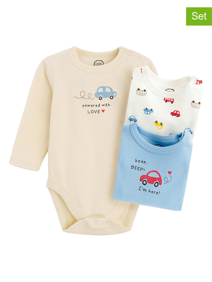 COOL CLUB Body (3 szt.) w kolorze beżowo-błękitno-białym rozmiar: 98