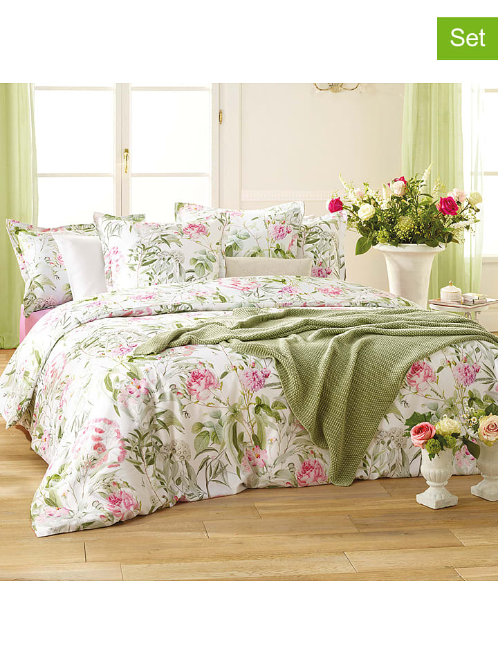 Cacharel 4-częściowy komplet pościeli satynowej w kolorze biało-zielonym rozmiar: 135x200 cm