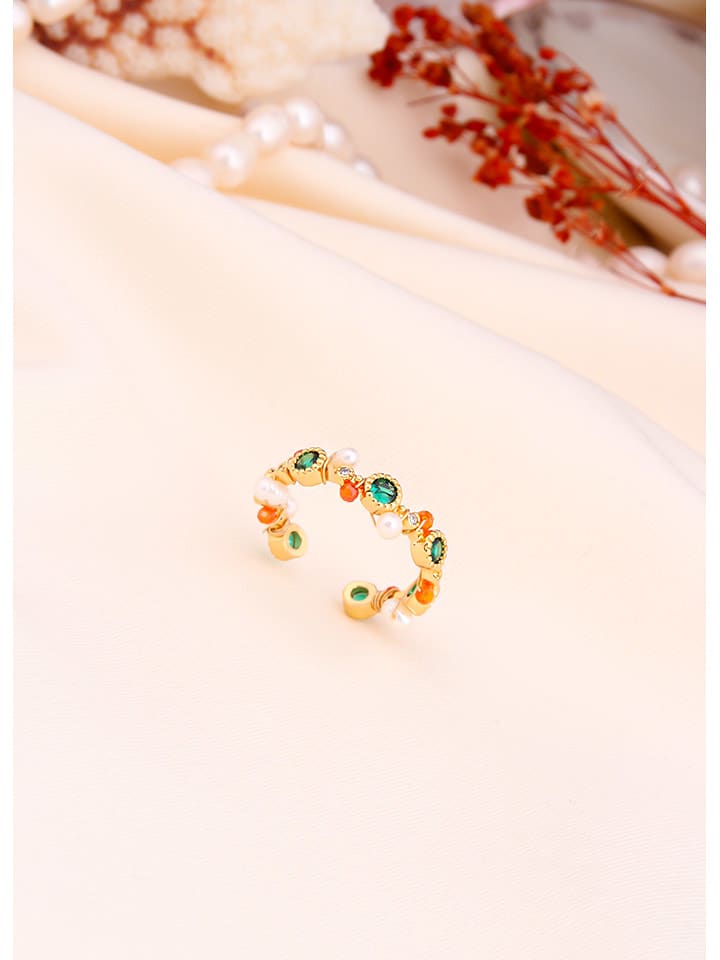 L'Atelier de Gaia Pozłacany pierścionek z perłami i cyrkoniami rozmiar: onesize