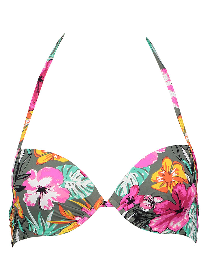 Biustonosz bikini "Pine" w kolorze oliwkowym ze wzorem