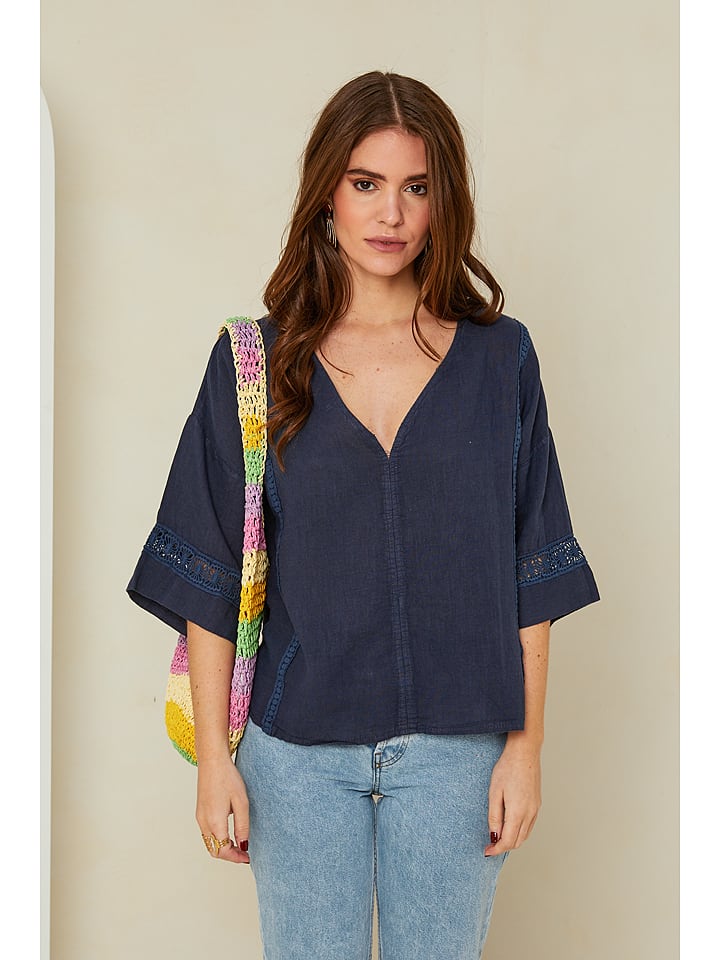 Rodier Lin Lniana bluzka w kolorze granatowym rozmiar: M/L