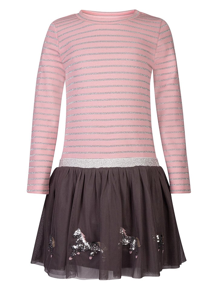 Sukienka w kolorze jasnoróżowo-brązowym ze wzorem