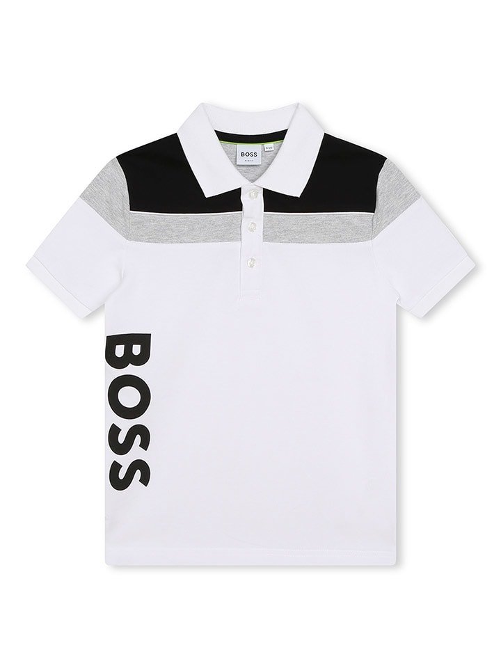 Hugo Boss Kids Koszulka polo w kolorze szaro-czarno-białym rozmiar: 128