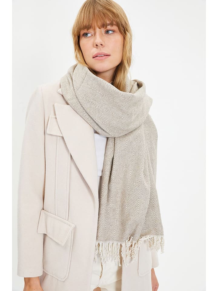 trendyol Szal w kolorze beżowo-białym - 62 x 200 cm rozmiar: onesize
