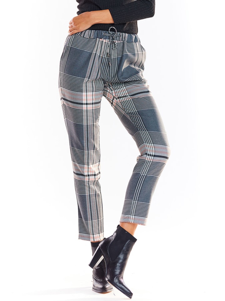 Awama Spodnie w kolorze beżowo-granatowym rozmiar: XL